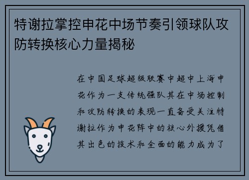 特谢拉掌控申花中场节奏引领球队攻防转换核心力量揭秘